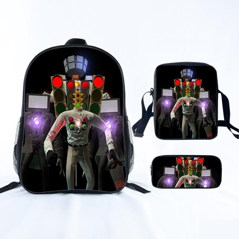 Toilet Cartoon Skibidi Print Student Backpack With Storage Pouch Kids For