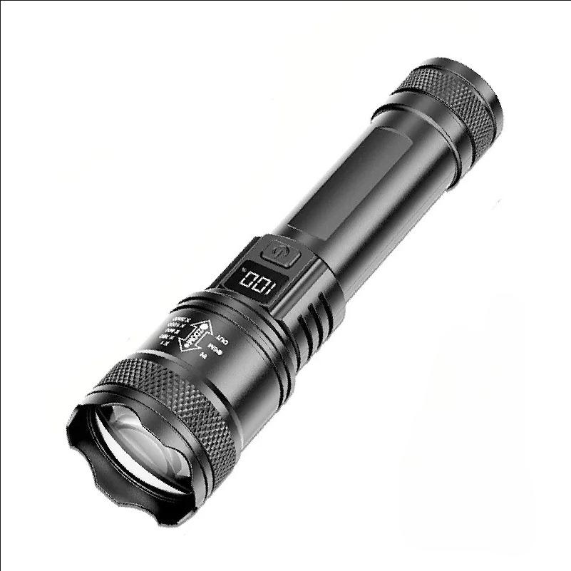 P50 Powerful LED Flashlight Type-C Rechargeable Zoom Torch with Power Display Lantern for Outdoor Camping Fishing Tactical Light