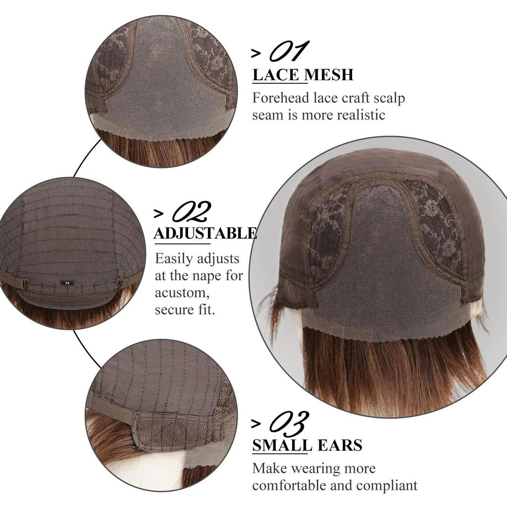 Haircube perucas dianteiras do laço ombre marrom remy cabelo humano cinza marrom pixie corte de cabelo com bang curto peruca reta para as mulheres bob peruca humana