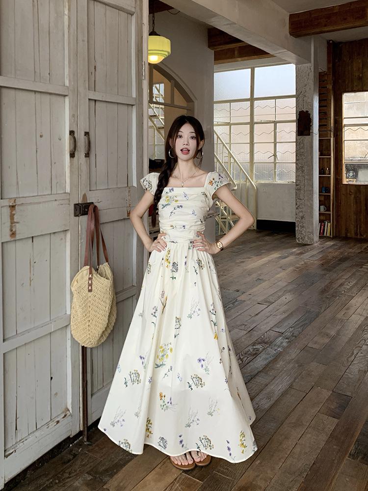 French Floral Square Neck Puff Sleeve Summer Dress for Women - 2026 Beach & Tea Party