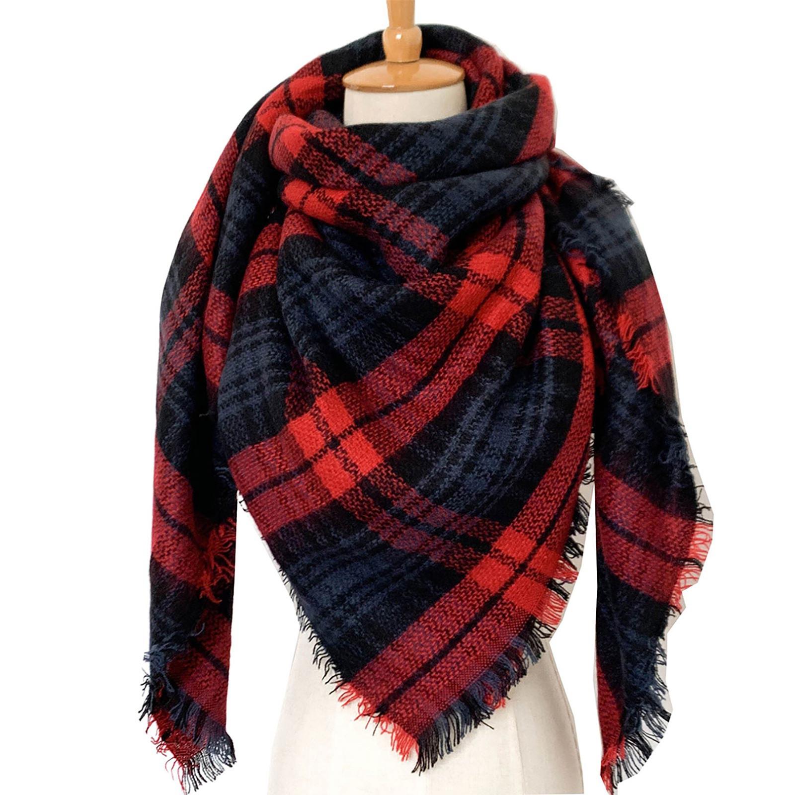 

Женский осенне-зимний рождественский модный теплый повседневный однотонный клетчатый длинный шарф One Size винный