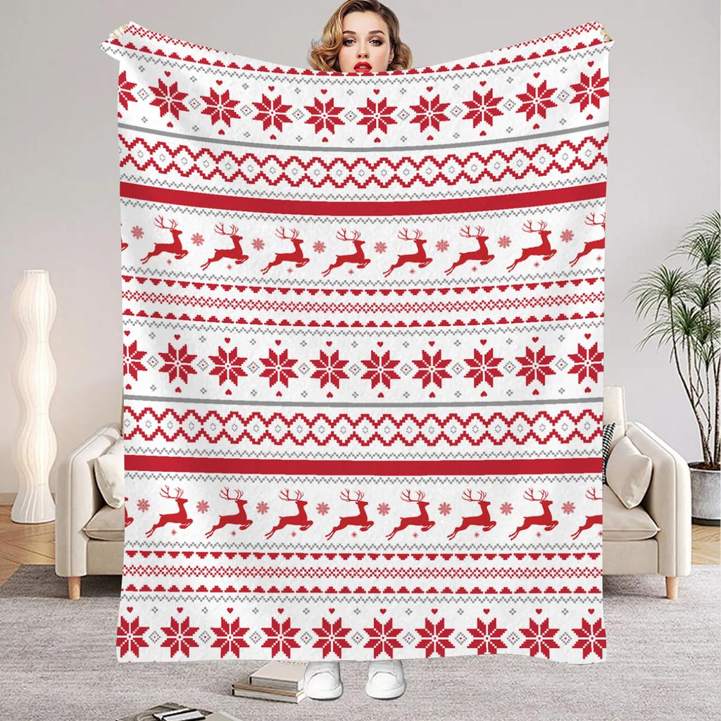 1pc Christmas Blanket Deer Snowflake 3D Print Smooth Flannel Blanket for Home Living Room Bedroom Decor New Year Christmas Gift
