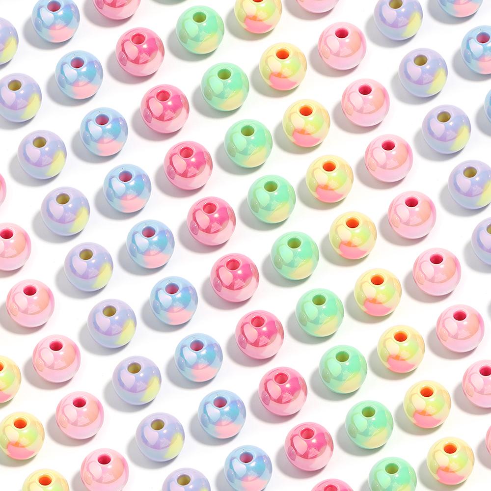 10Pcs/Lot 14 16mm Acrylic Beads Plating Colorful Heart Pattern Dual Color Round Spacer Beads Diy Bracelet Necklace Accessorie