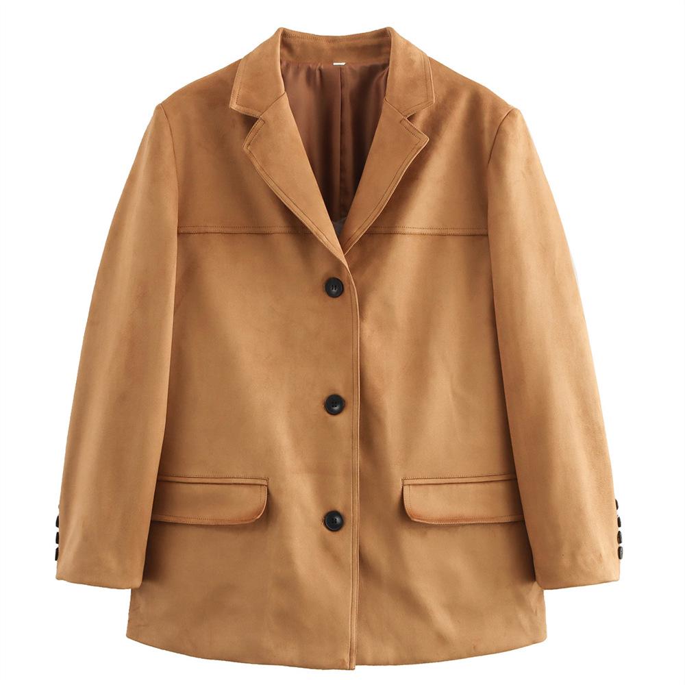 Women's Two-Color Suede Suit Jacket - Brown Mylar (Autumn/Winter 2024)