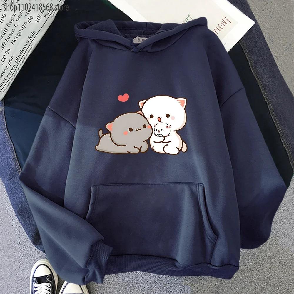 Peach Cat Hoodies Women Funny Mochi Fashion Sweatshirts Peachcat Female Harajuku Tops Round Neck Oversized  Kawaii Y2k