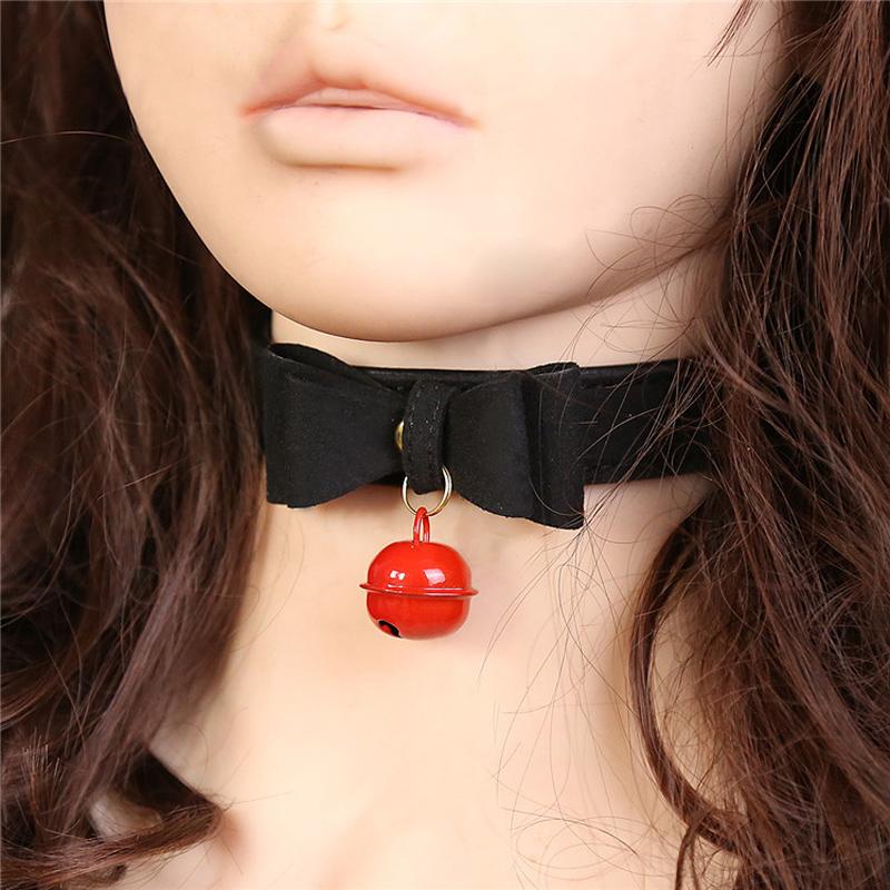 Bell Bow Tie PU Leather Necklace for Women Sex Slave Bdsm Bondage Collar Sexy Toys for Couples Sex