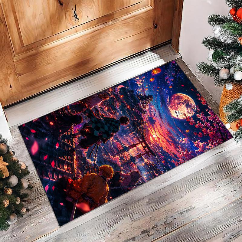 Soft Crystal Velvet Floor Rug,Demon Slayer Anti Slip Decorative Carpet, Plush Area Mat For Indoor Home Decoration