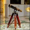 Maritime Nautical Polished Telescope With Wooden Tripod Stand Desk Decor