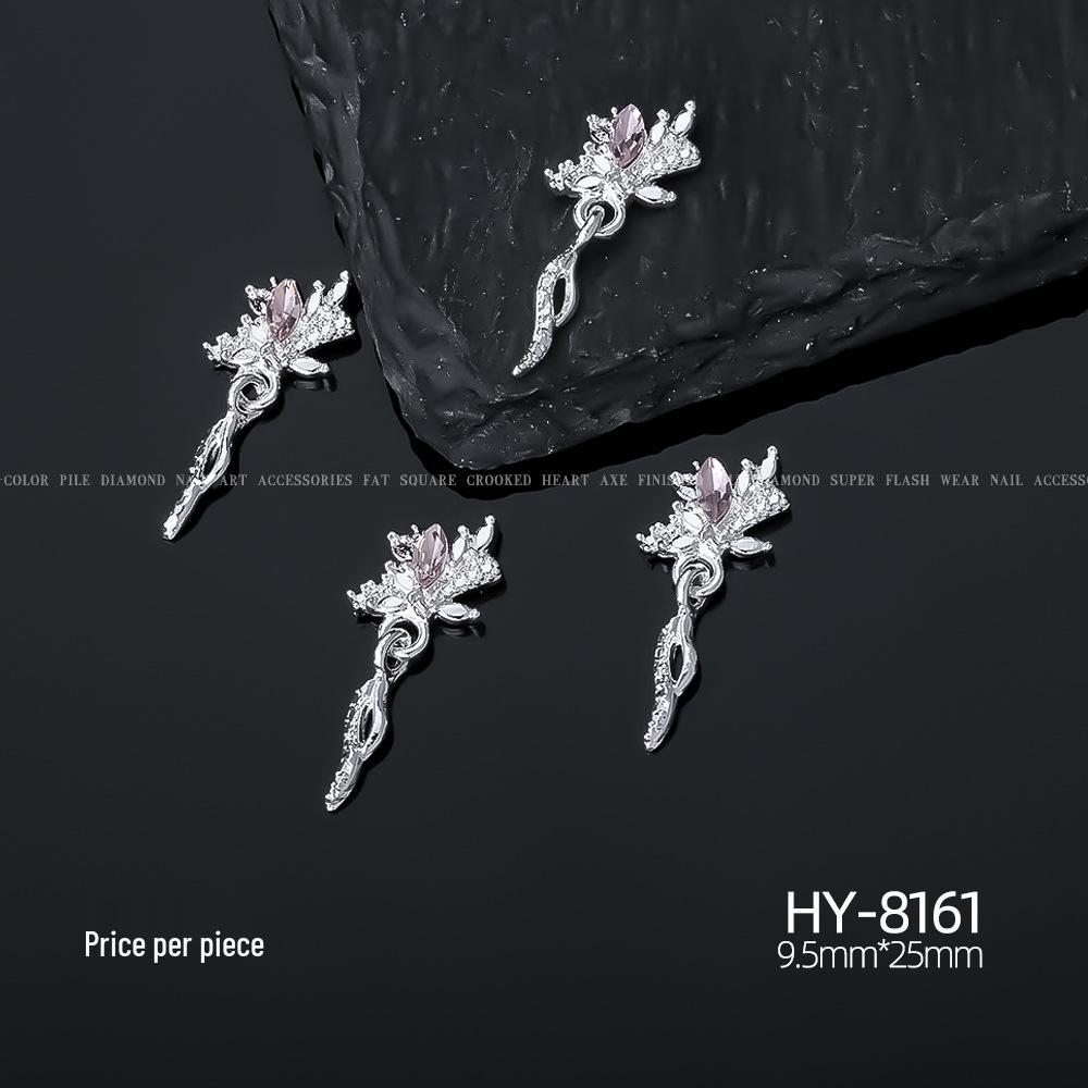 Silver Star Moon & Pink Heart Tassel Nail Rhinestone Ornaments
