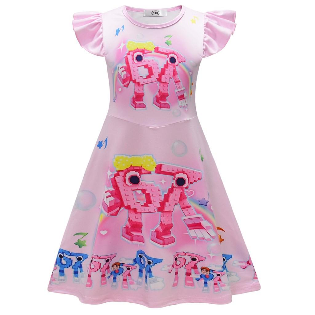 26249 Girls Steal a Brainrot 67 Printed Ruffle Casual Dress