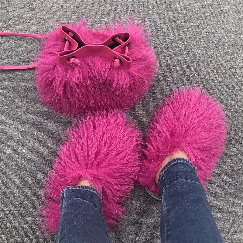 Fashion New Women's Wool winter Slippers Wool Home Warmth Flat Bottom Non slip Sleeve Durable Sandals Fashion Large size Slippers 36-46