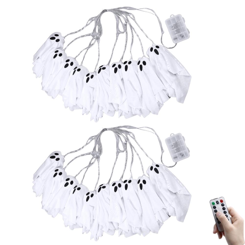 10Pcs Halloween Ghost String Lights W/ 8 Light Modes Spooky Ghosts String Lights Ghost LED Lights for Yard Patio Garden Porch