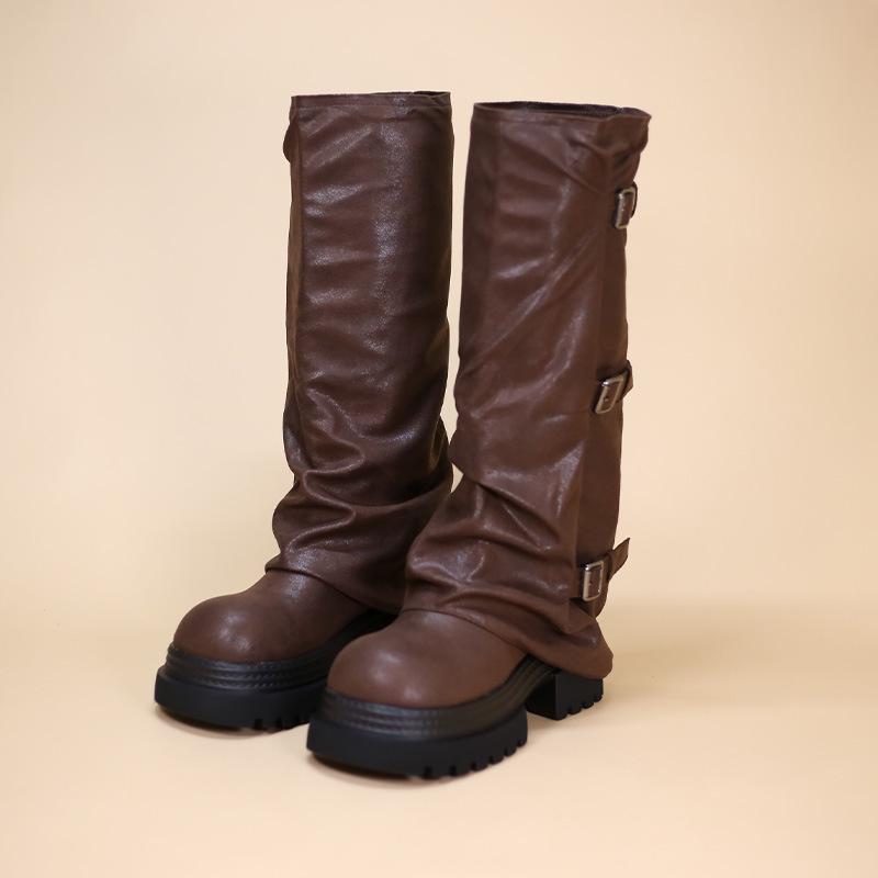 2025 New Women's Retro European-Style Over-the-Knee Boots with Thick Soles and Buckles
