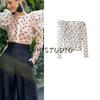 Summer New Product Women's Clothes Round Neck Bubble Long Sleeve Single Row Multi-Buckle Double-Layer Yarn Translucent Polka Dot Shirt Tops
