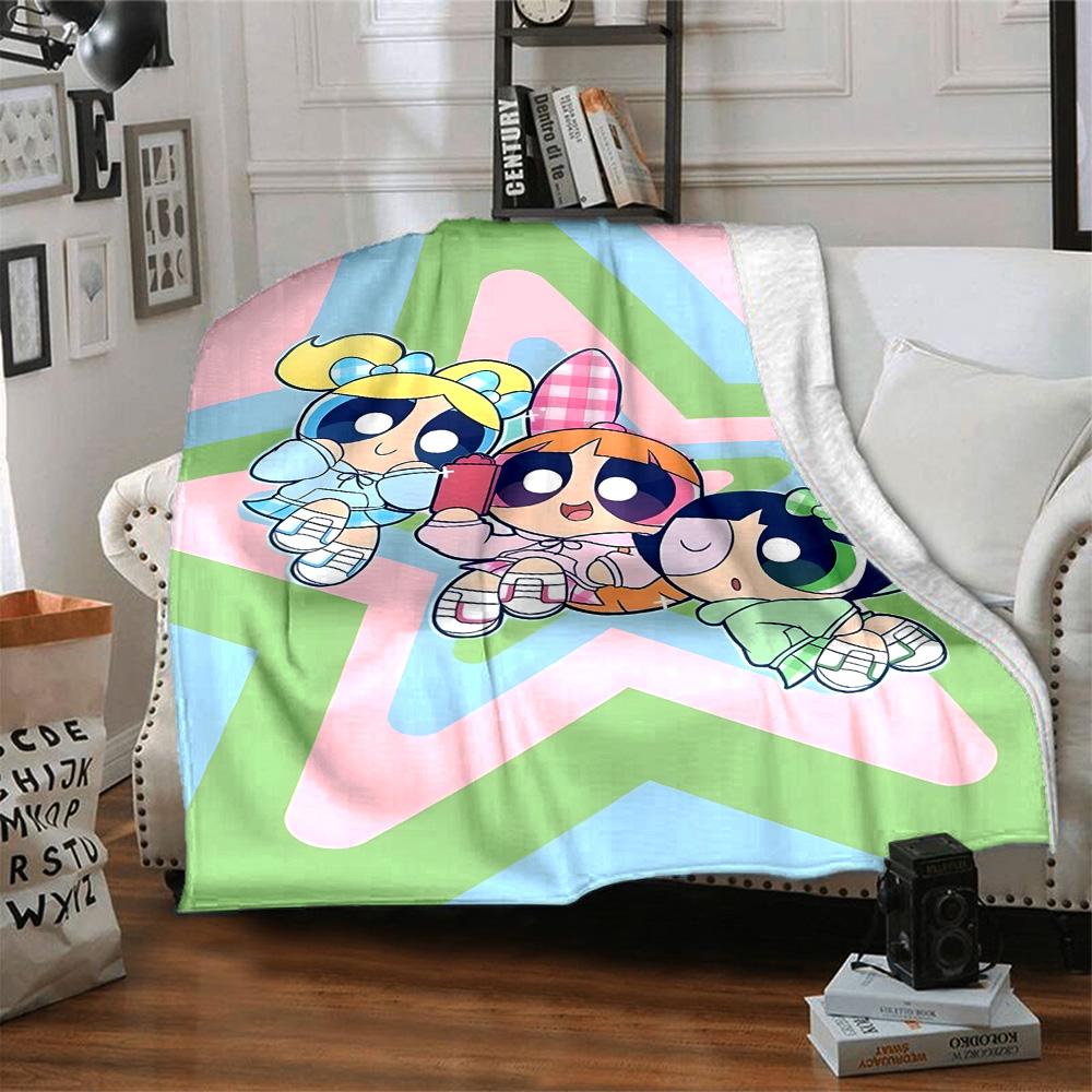 1pc Powerpuff3 Blanket, Gift, for Men and Women, Soft Blanket, Good for Sofa Bed Couch Travel, Lightweight Flannel Blanket