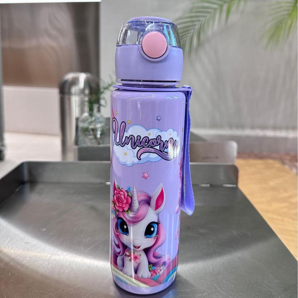 Cartoon Pattern Cute Large Capacity with Handle Pop Lock Straw Plastic Water Cup