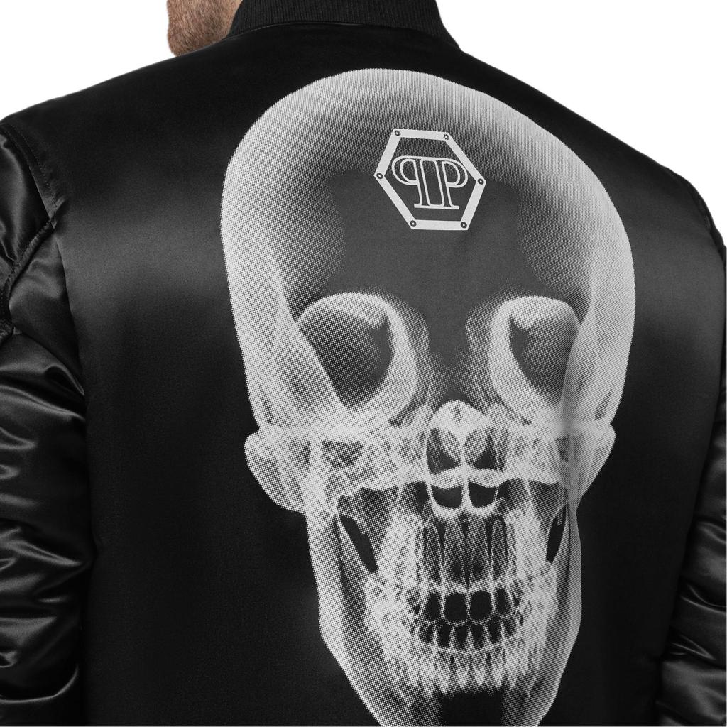 Philipp Plein Skull Printed Satin Bomber Jacket FABC-MRB1997-PTE003N-02