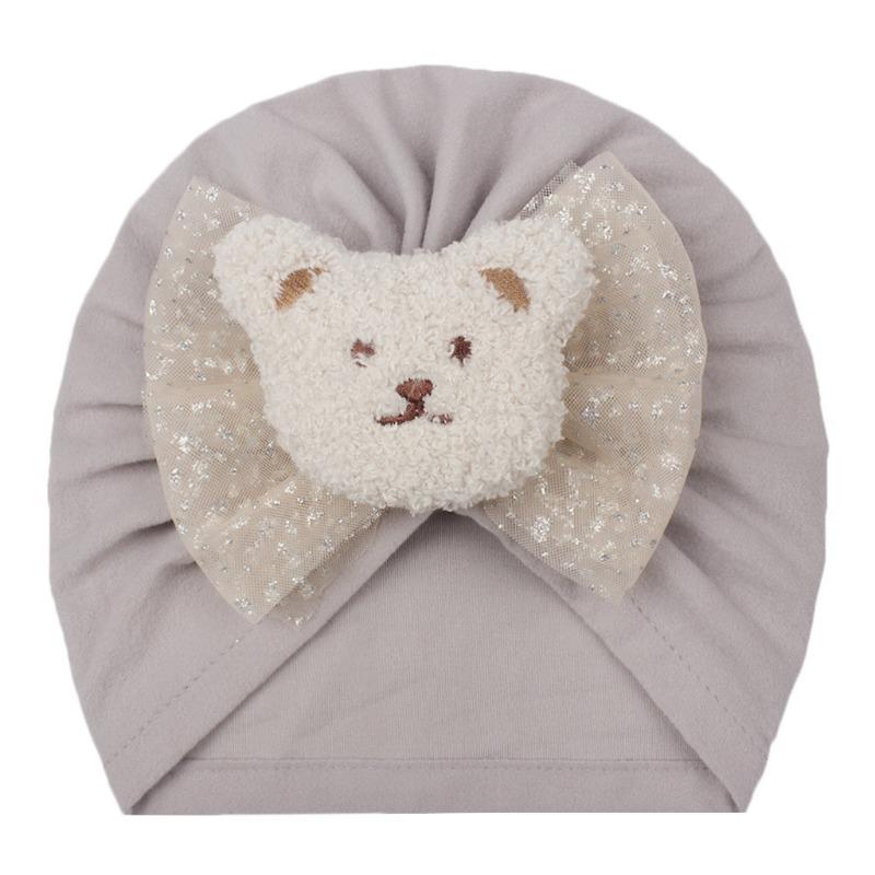 Spring boys and girls bear head hat, new bronzing bow cute pullover hat, baby tire hat