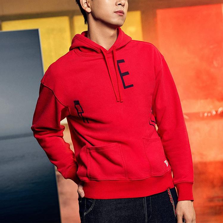 Levis Letter Print Drawstring Hoodie Men Hoodies Red A0144-0000