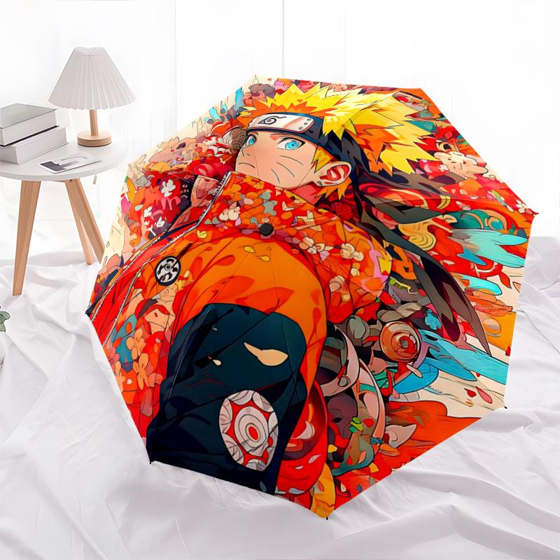 

1pc Flaming Orange Naruto Pattern Beautiful Looking Automatic Folding Umbrella, 3 Folding, 8 Iron Frame Design, Durable and Suitable for Travel and Da