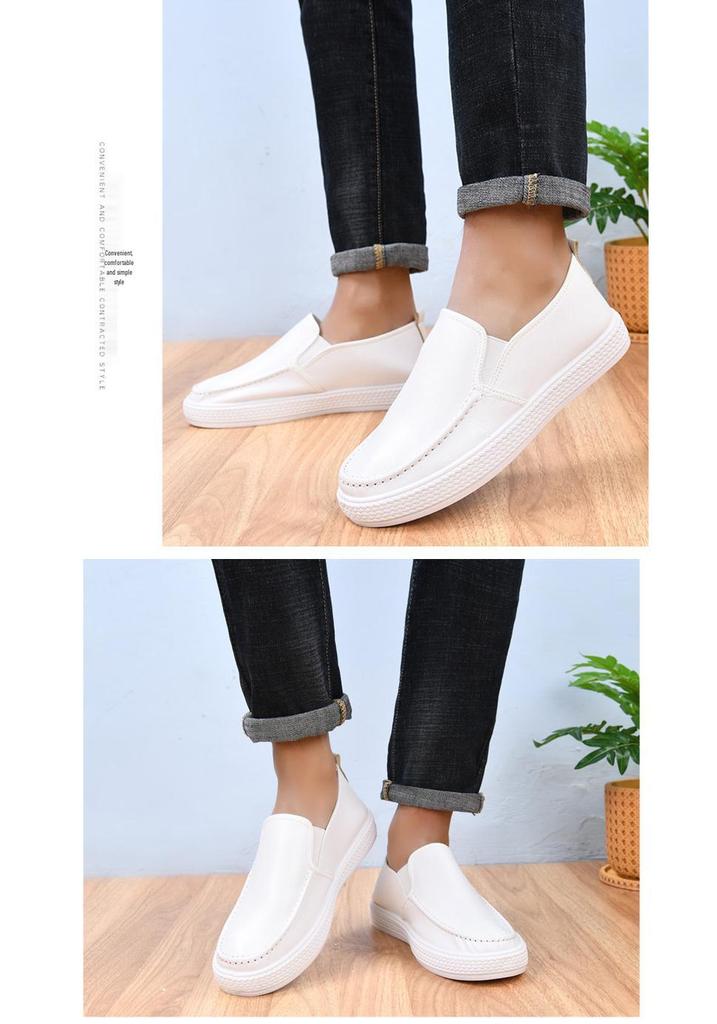 White Men's Slip-Resistant Waterproof Leather Nursing Shoes for Students