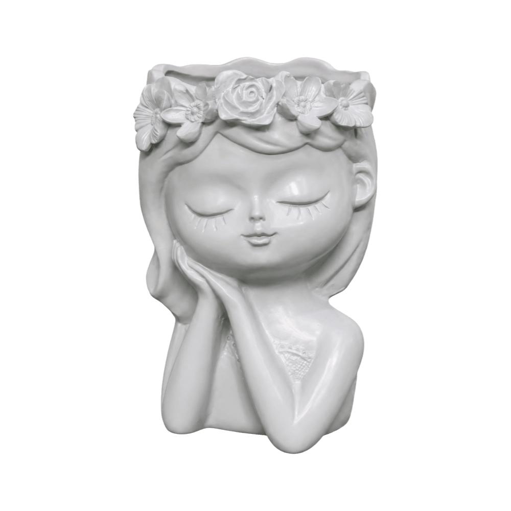 Home Decor Plant Pot Resin Storage Can Pretty Girl Flower Pot  Home Decoration Grey Sleep
