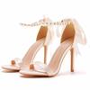 Elegant Pearl - Anklet High - Heel Sandals | Sexy Open - Toe Stiletto Heels with Bow, Ideal for Party & Wedding