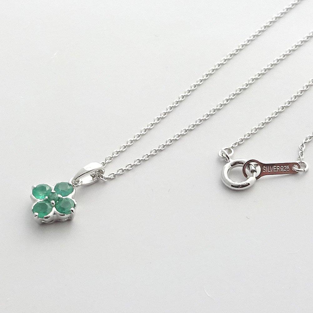 and Me Jewelry SV925 Silver Natural Emerald Pendant Necklace Clover Motif [You Box] 0.6ct [Giftwrapped]