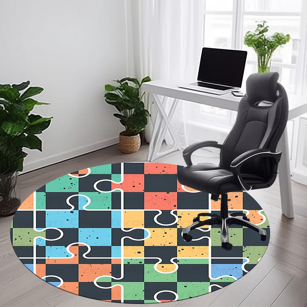 1pc Puzzle Pieces Office Round Area Rug, Indoor Mat Suitable ForOffice, Under Office Chairs Bedroom Living Room Home Decor, Room Decot177