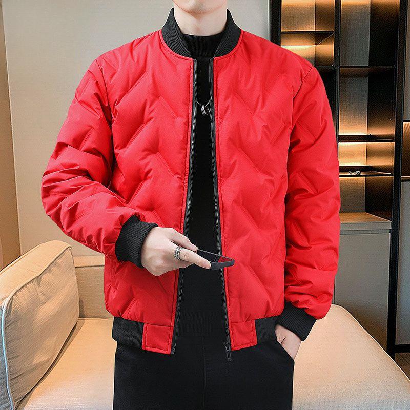 Luxury Winter Quilted Puffer Jacket Men Parkas Warm Zipper Windproof Chillproof Coat Short Tops Cotton-padded Jacket Black Red