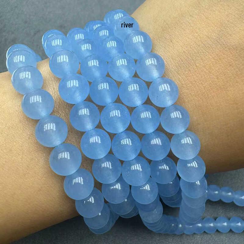 Aquamarine Chalcedony Round Beads Necklace & Earrings - DIY Handmade Jewelry Accessories.