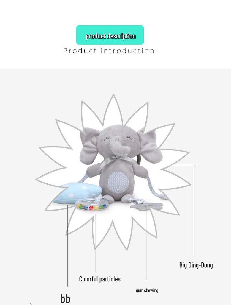 Baby Plush Animal Teether with Music, Jingling Sound, and Mirrored Crib Pendant