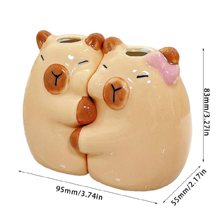 Pair Of Hugging Capybaras Toothbrush Holders Ceramic Waterproof Bathroom Decoration For Couple With Stable Base