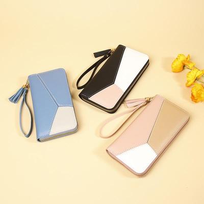 Korean Style 2025 Women's Patchwork Long Zipper Wallet with Tassel