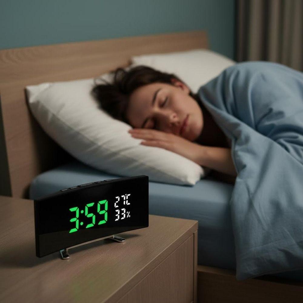Curved Screen Digital Alarm Clock Large Table Clock Multi-function Desk Clock Table Use