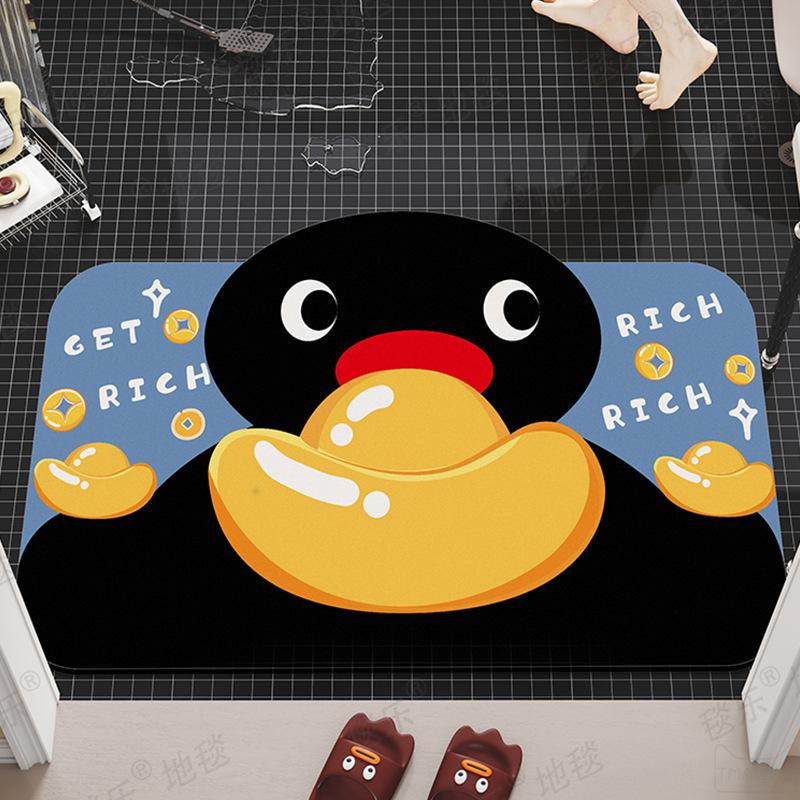 Pingu Penguin Non-Slip Washable Doormat, Stain Absorbent Floor Rug for Entrance Hallway Bathroom Home Decor