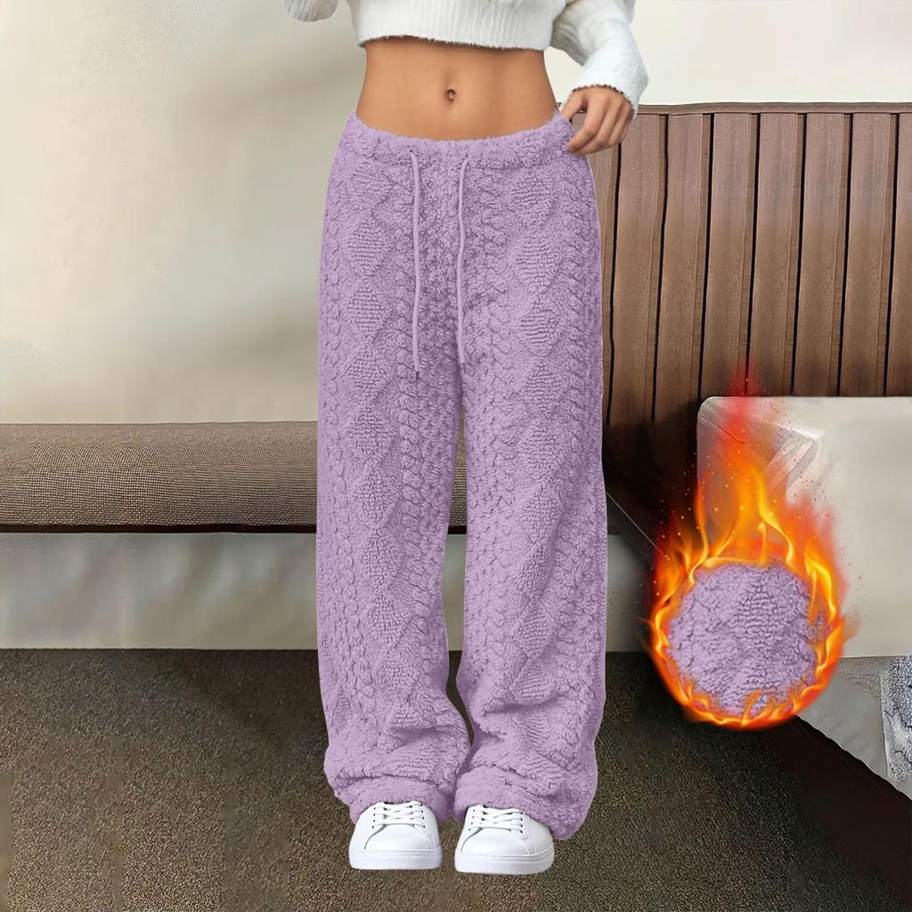 Women's Fashionable Loose-Fit Trousers Sporty Fleece-Lined Solid-Colour Long Trousers
