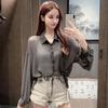 Short Sunscreen Shirt  Blouse Rope Waist Strap Loose Wear Summer Thin Top Women's Clothing  Female Coat Sun Protection Cardigan Polo Collar Shirt
