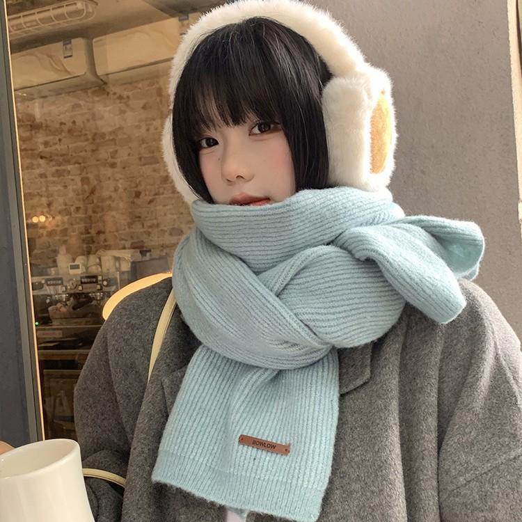 Korean Atmosphere Blue Scarf Women's New Winter with Thickened Warm Knitted Student Scarf Tide