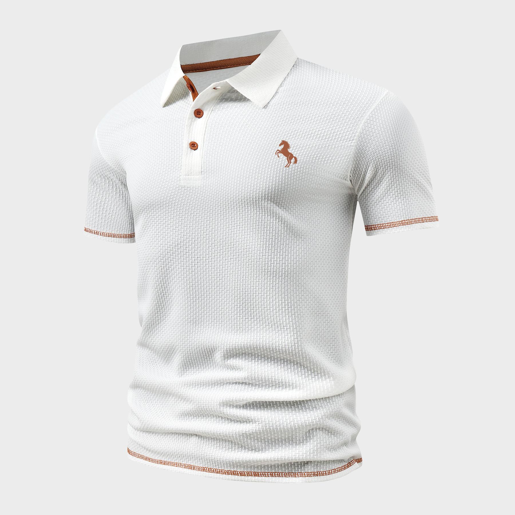 

Men s Casual Short Sleeve Waffle Polo with Horse Print XXL білий