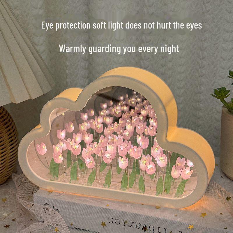 Handmade Cloud Tulip Night Light: DIY Mirror Flower Sea Atmosphere, Creative Desktop Gift