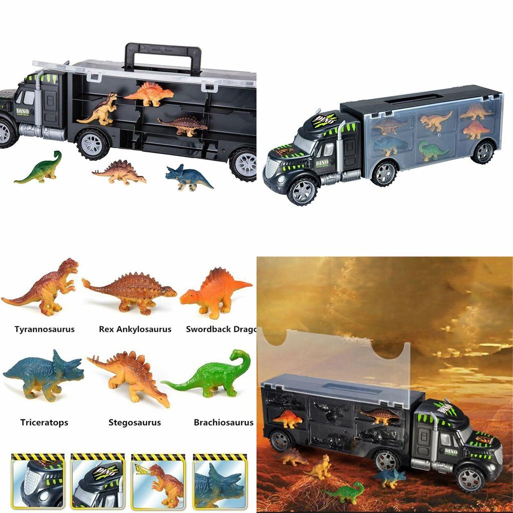 Exciting Dinosaur Truck Carry Case Transporter Dino Figures Playset For Kids Xmas Gift