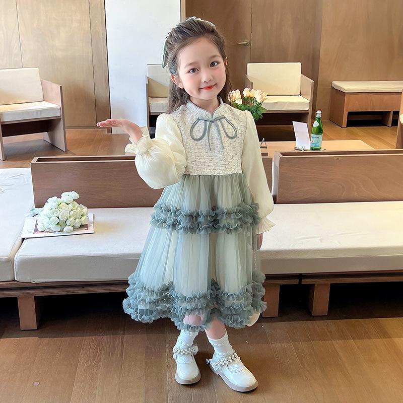 2025 Fashionable Girls' Princess Dress with Puffy Tulle Skirt - Spring/Autumn Collection