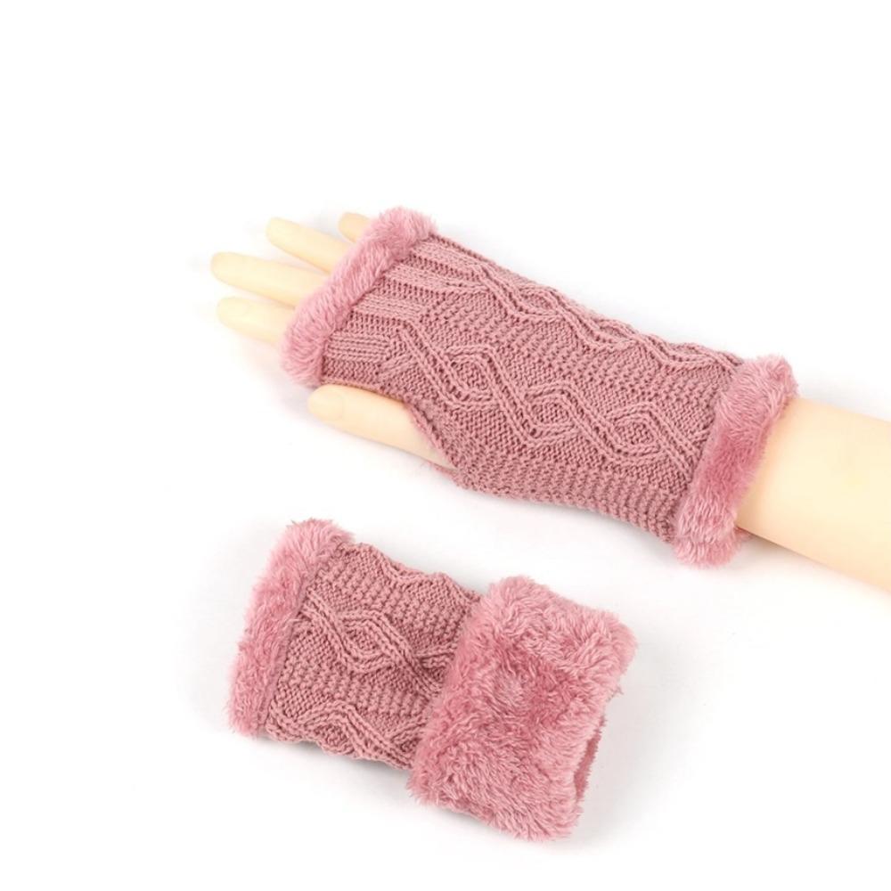 Women's Short Sleeve Winter Fluffy Gloves Soft Warm Half-Finger Knitted Elastic Sleeve Covers  for Cold Weather Fingerless Glove