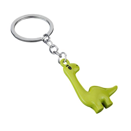 Dinosaur Keychain Alloy Material Durable Electroplated Cute Long Neck Brachiosaurus Charm for Keys Bags Kids Adults Gift in Phantom Green Colors