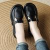 Mode Neue Schnalle aus echtem Leder Ballerinas Damen T-Riemen Mokassins College Mädchen Schulschuhe Uniform Büro Ballerinas Frau prägnante Slipper