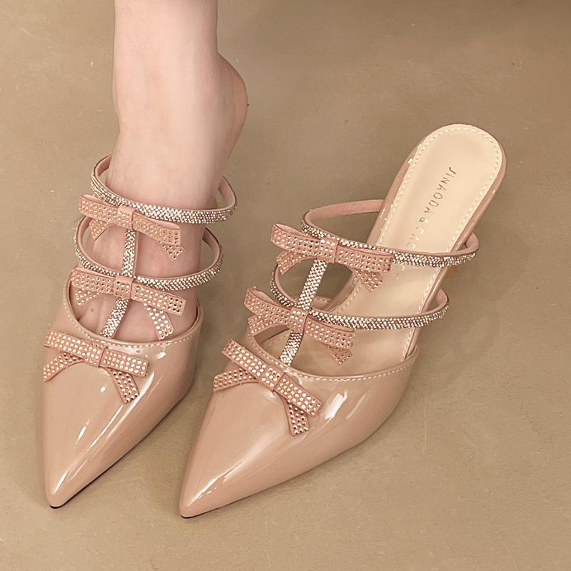 Mode Schleife Spitzschuh Damen Hausschuhe High Heels Schuhe Kleid Elegant Pumps Sexy Stilettos Damen Sandalen 2025 Trend Damen Zapatillas
