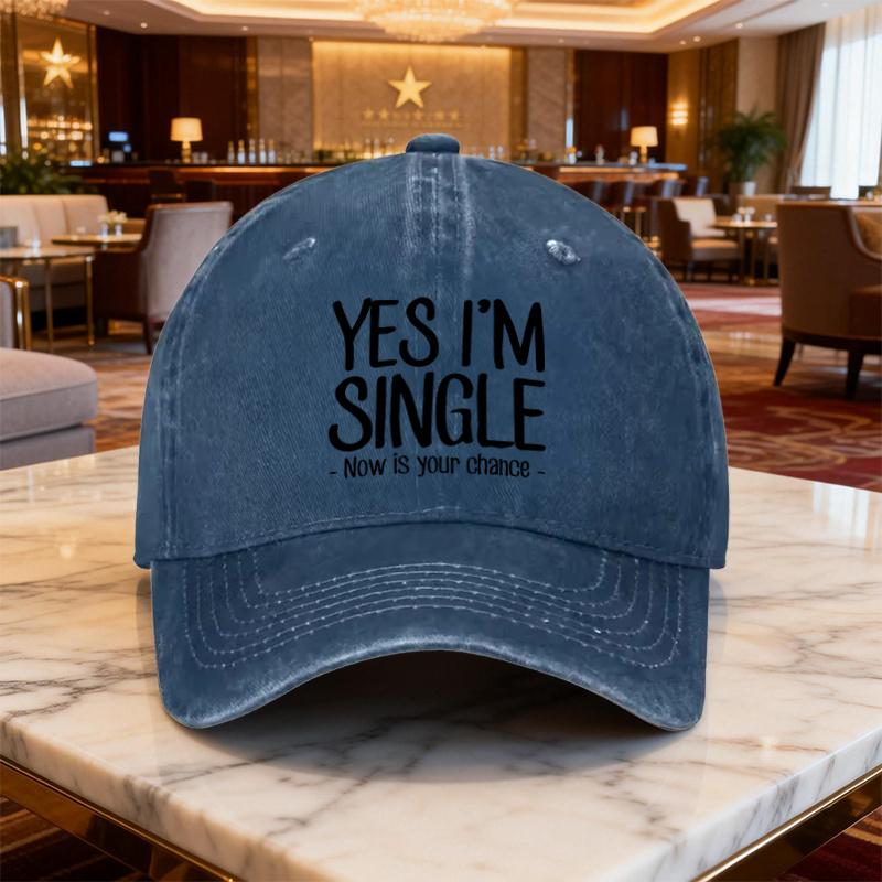 

1pc Unisex Four-Season Washable Baseball Cap with The Print YES I M SINGLE , Summer Anti Wind and Sun Shading Duckbill Caps Adjustable темно-синього кольору