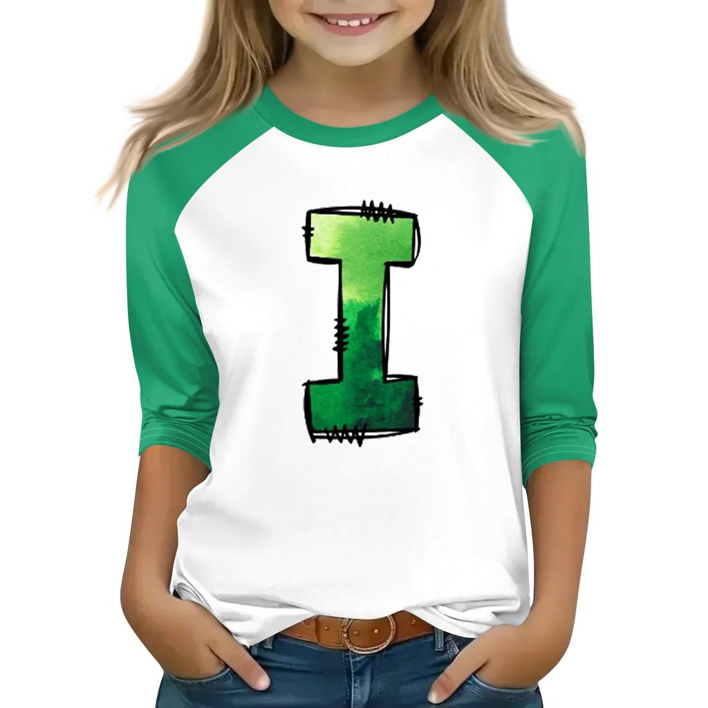 Tops For Youth Girls 4-16 Years Round Neck 3/4 Sleeves T-Shirts Trendy Tops Outfit Tees