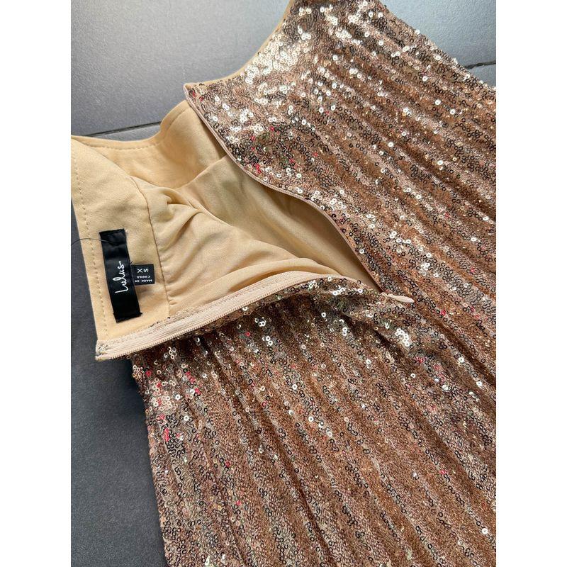 Foreign Trade Order Lulus Gold Sequined A Word Hem Pleat Pleated Skirt Temperament Heavy Industry Skirt Sequined Skirt